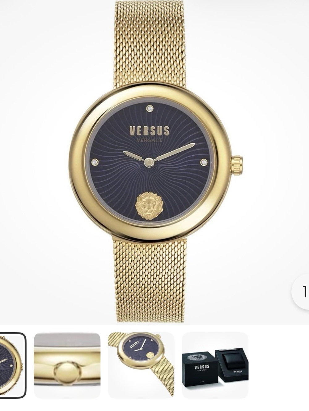 Versus Versace Gold Mesh Bracelet Watch with Navy Dial and Lion Emblem - Picture 2 of 2